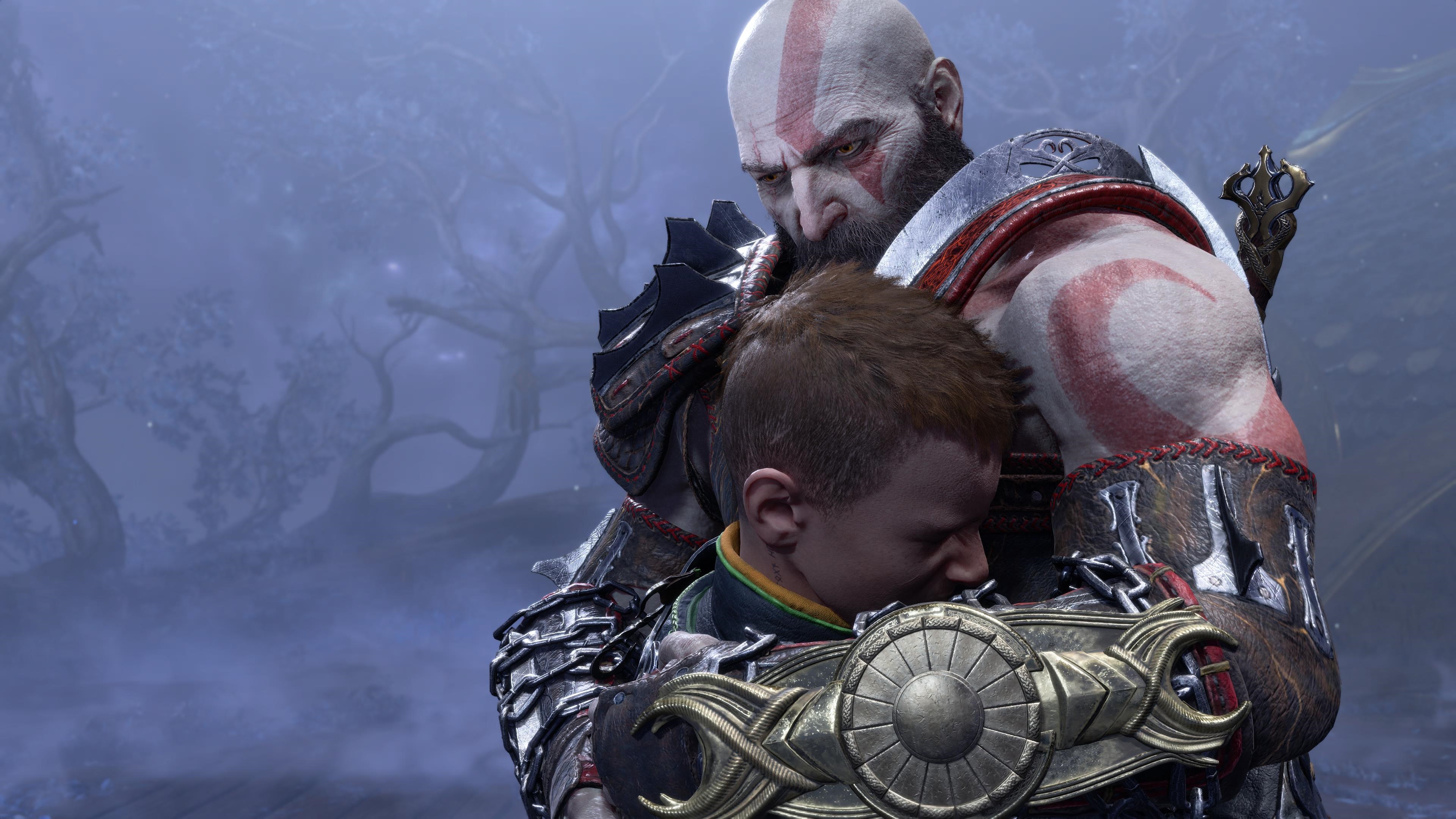God of War Ragnarok Kratos e Atreus se abraçando