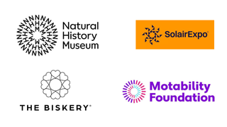 Kaleidoscopic-style geometric logos including Natural History Museum. These logos are circular but with different marks and symbols inside.