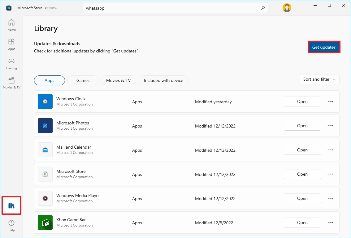 Microsoft Store update apps manually