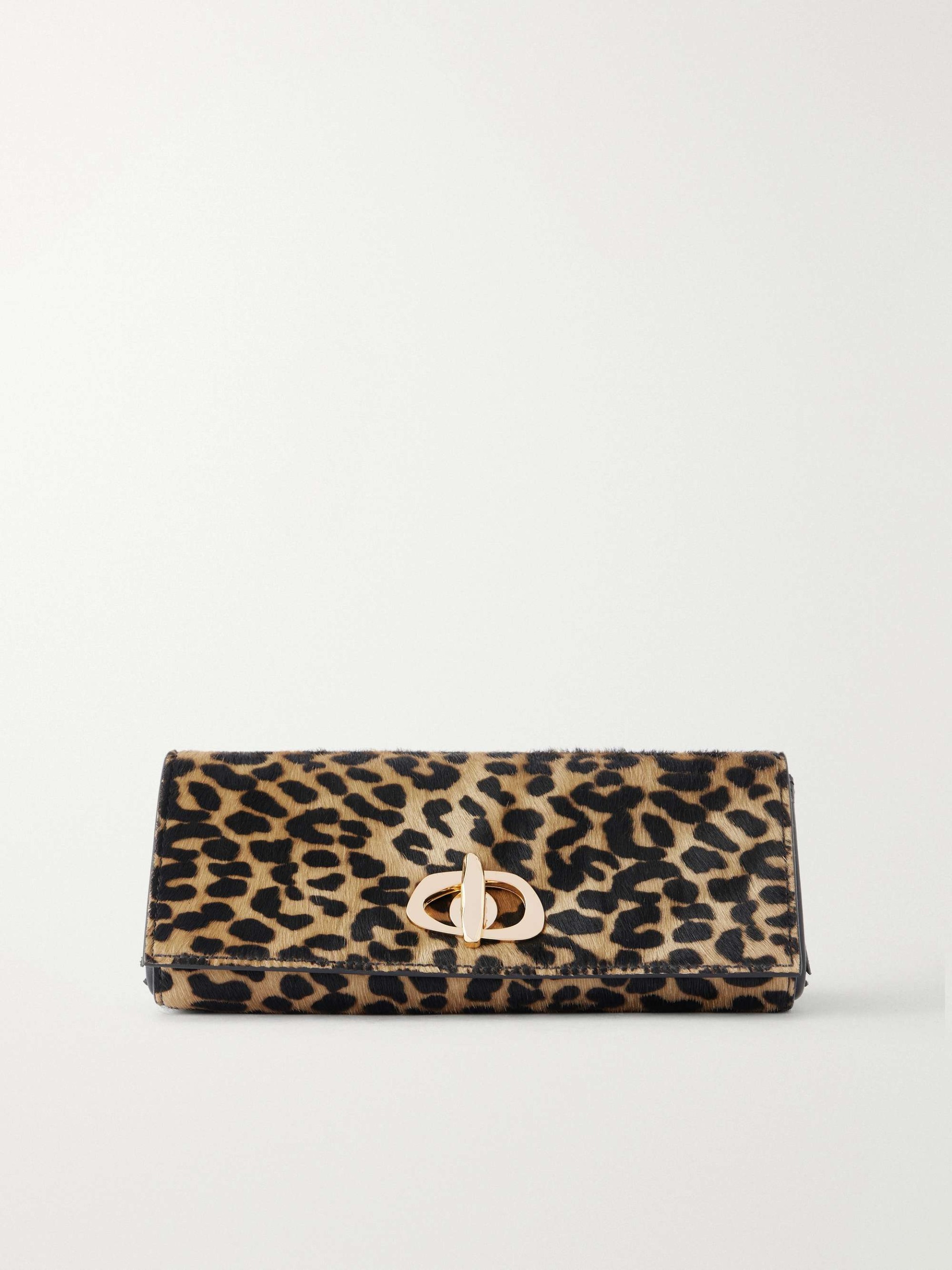 The Tanzania Leopard-Print Leather-Trimmed Calf-Hair Clutch