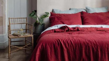 An example of the worst bed sheet colors - red bed sheets by Piglet in Bed 