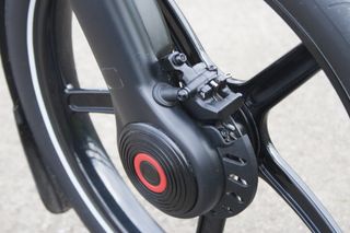 The carbon fibre fork on the Gocycle G4 foldable e-bike