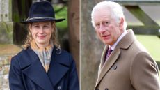 Composite of Lady Louise Windsor on Christmas Day 2023 and King Charles in Sandringham in 2024