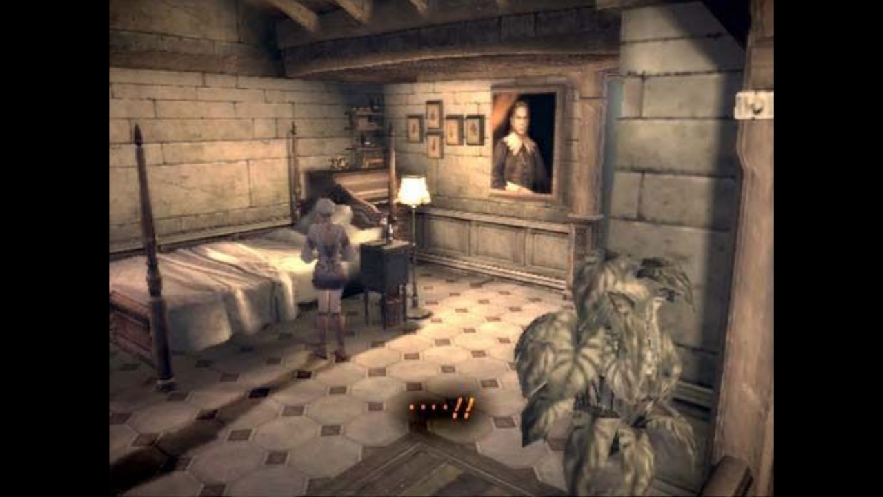 Alerted to a pursuer in a bedroom in Haunting Ground