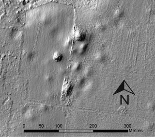 The north-south axis of the towns in the Izapa kingdom, like this small "cookie-cutter" town, pointed slightly east, toward the Tacaná volcano.