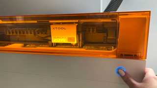 xTool S1 review; pushing the on button