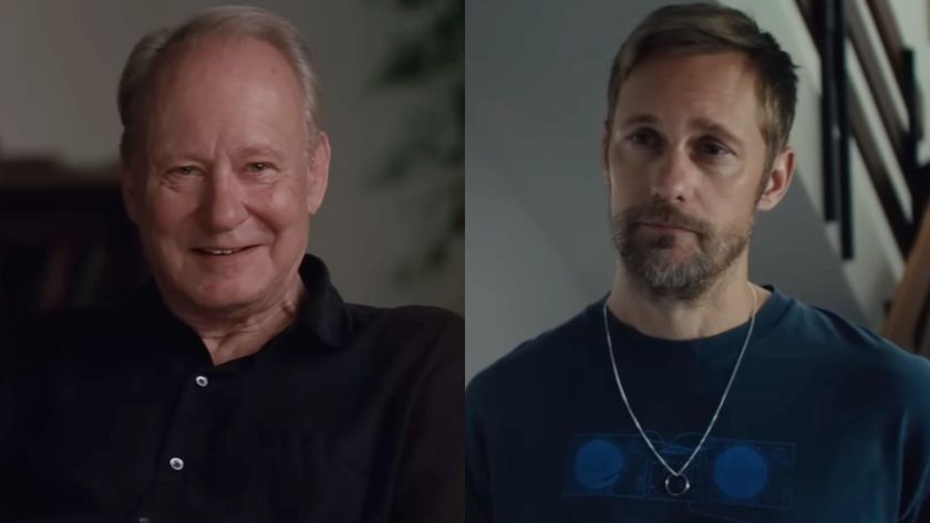 From left to right: Stellan Skarsg&aring;rd in Sentimental Value and Alexander Skarsg&aring;rd in Pillion. 
