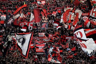 Milan fans in the Curva Sud at the San Siro