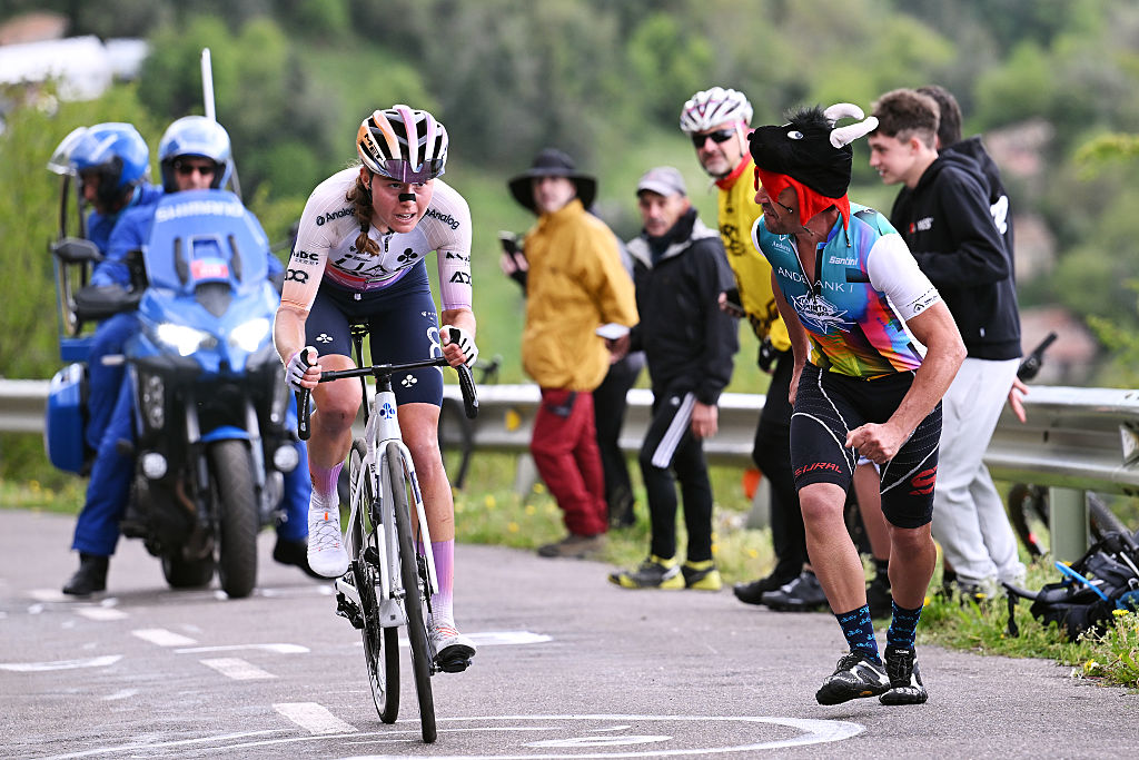Paula Blasi(UAE Team ADQ) during stage 7 of the 2026 Vuelta Femenina 2026, in Pola de Laviana, Spain. (Photo by Szymon Gruchalski/Getty Images)