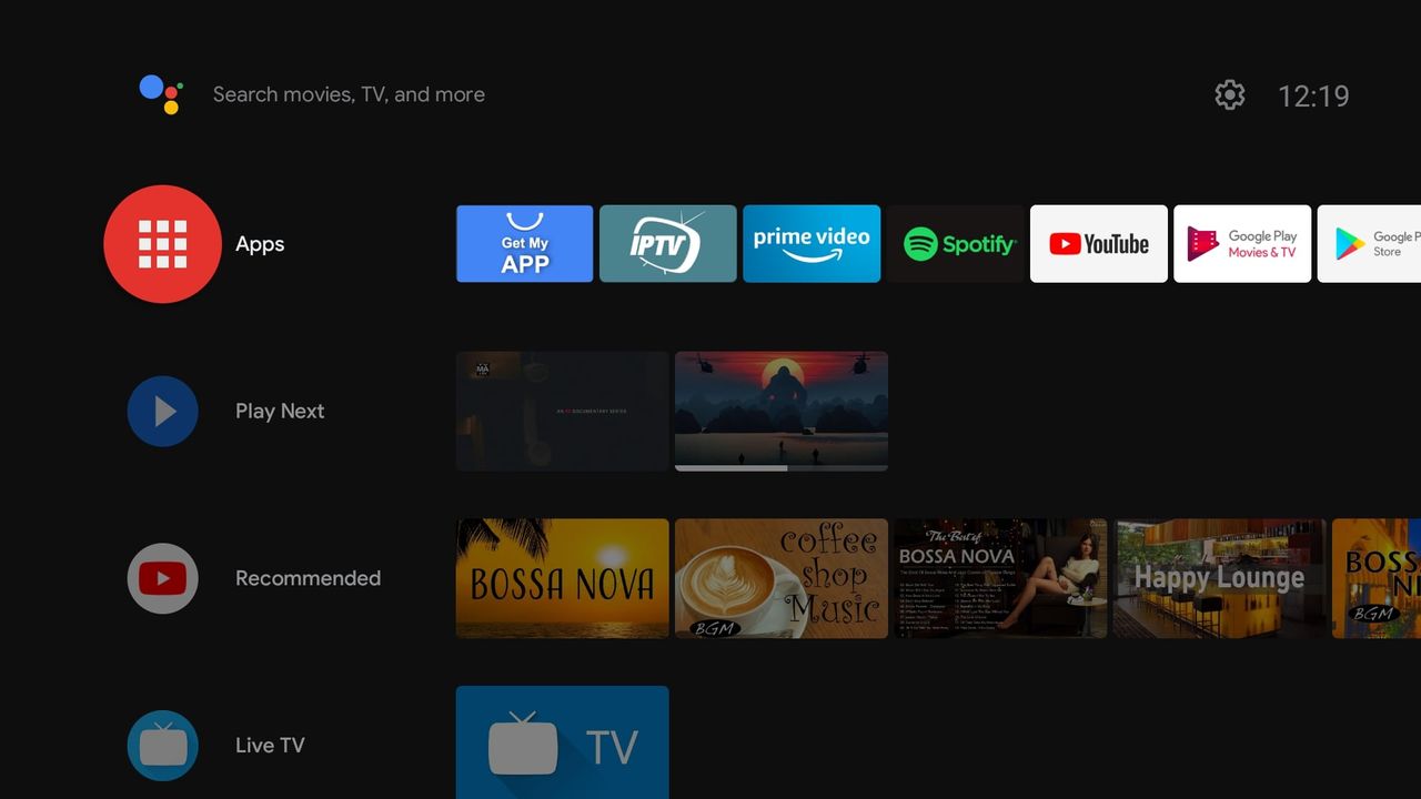 Android TV interface on the Mecool HomePlus KA1