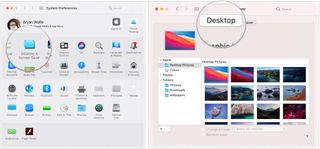 To pick a built-in desktop image, go into System Preferences, then click Desktop & Screen Saver. Choose the Desktop tab.