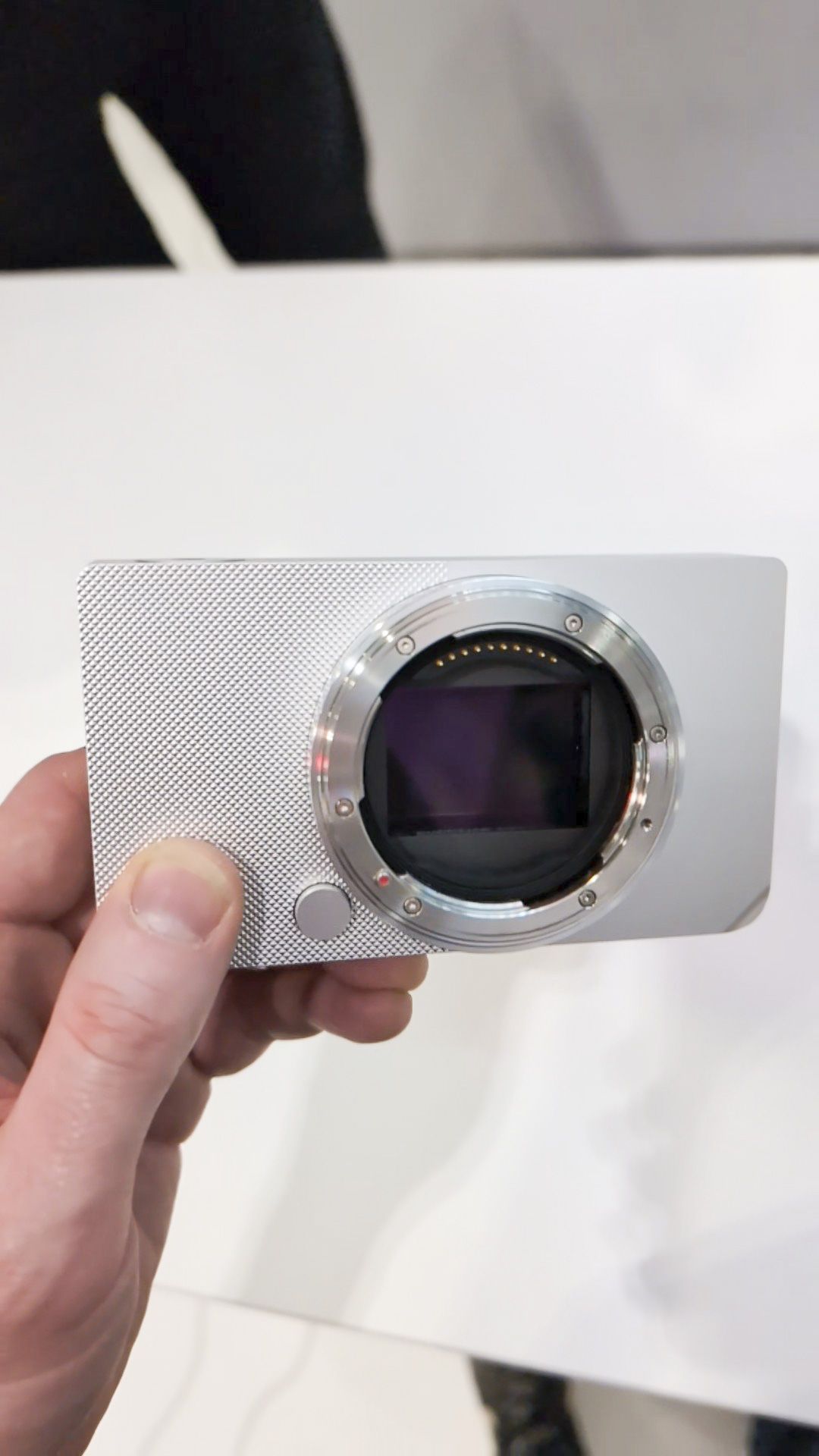Sigma BF silver camera in the hand at The Photography Show, UK