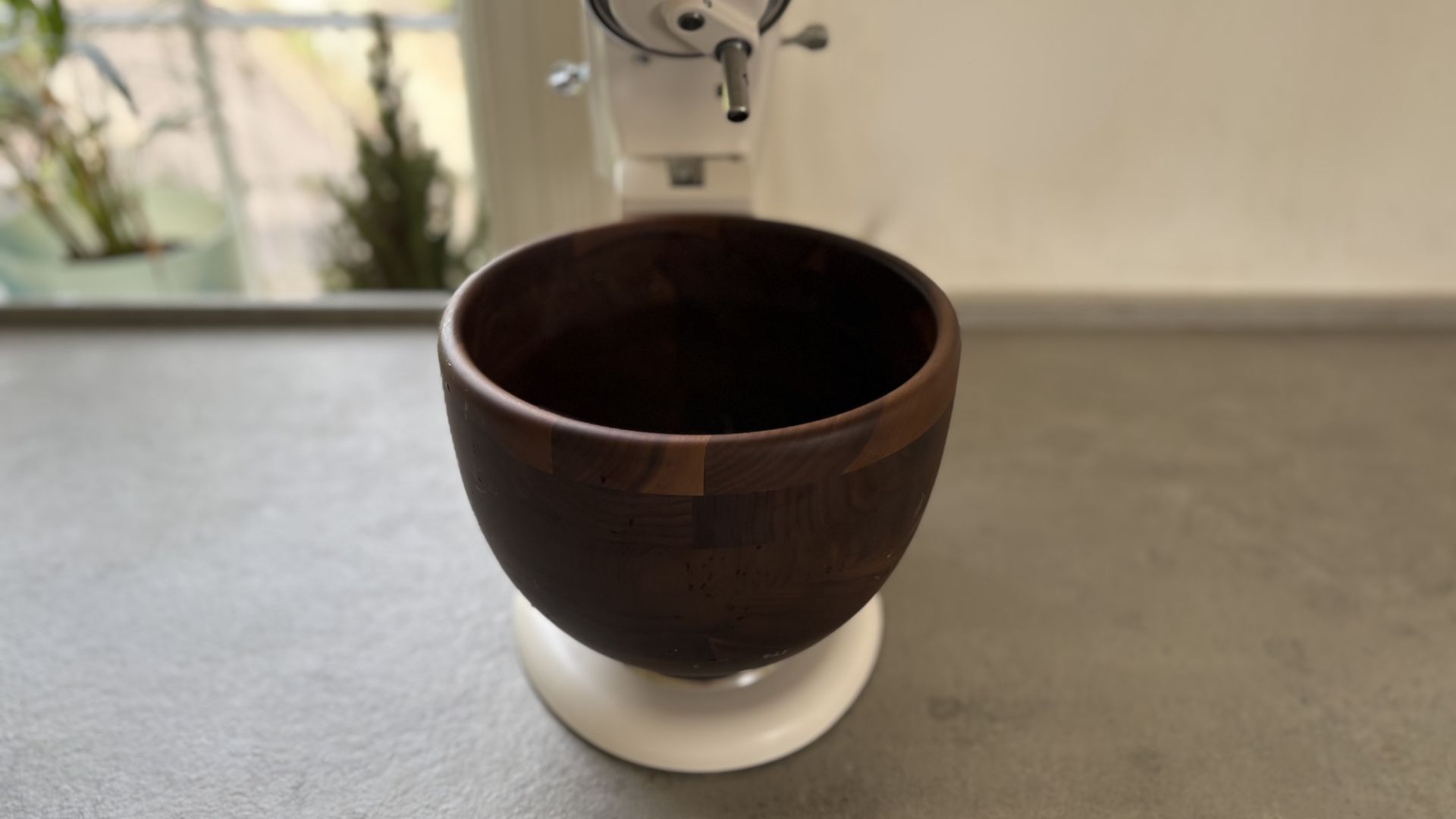 KitchenAid Artisan Stand Mixer with Wooden Bowl on the counter