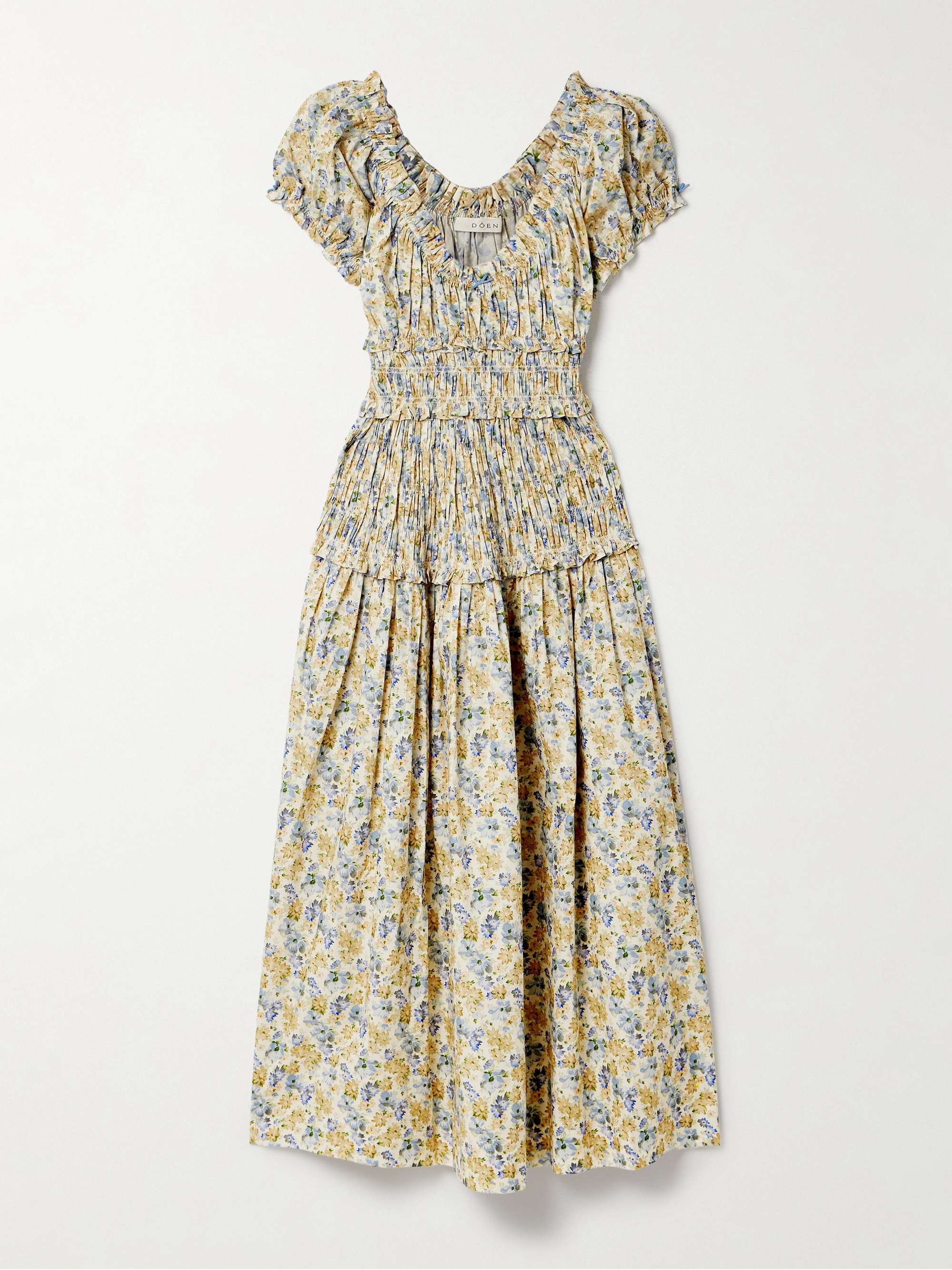 Leanne Shirred Floral-Print Cotton-Voile Midi Dress