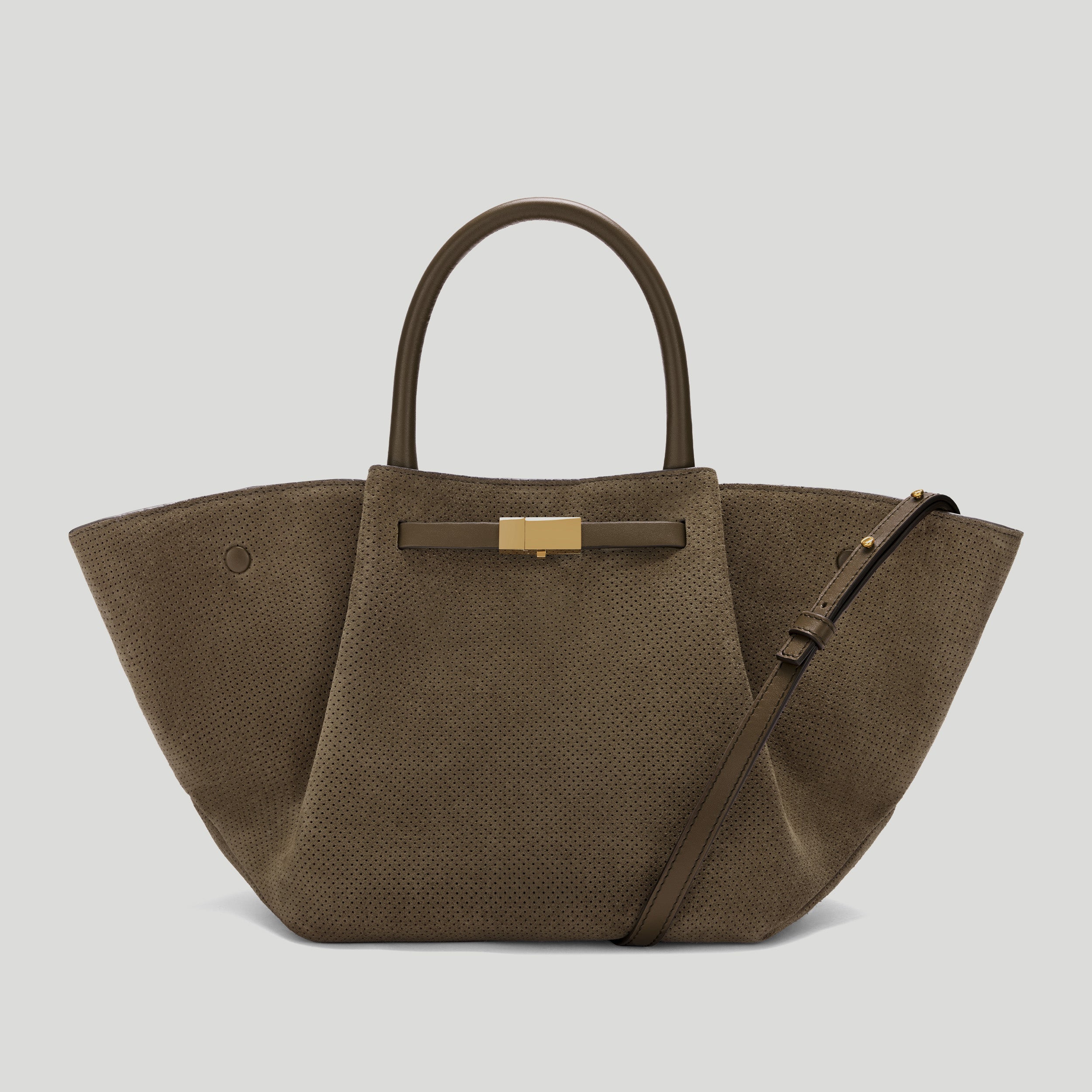 The Midi New York | Deep Khaki Perforated Suede | Demellier