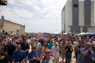 The thousands of workers who have processed, launched and landed the space shuttles for more than three decades welcome Atlantis home to NASA's Kennedy Space Center in Florida during an employee appreciation event.