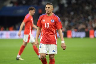 Alexis Sanchez of Chile looks on during the international friendly match between France and Chile at Stade Velodrome on March 26, 2024 in Marseille, France.(Photo by Jean Catuffe/Getty Images)