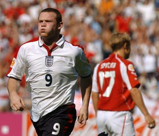 Wayne Rooney reacts after scoring for England against Switzerland at Euro 2004.
