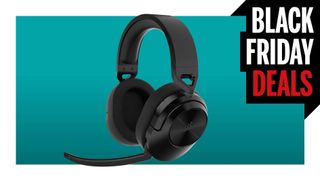 The Corsair HS55 Wireless Core gaming headset on a Black Friday deals background