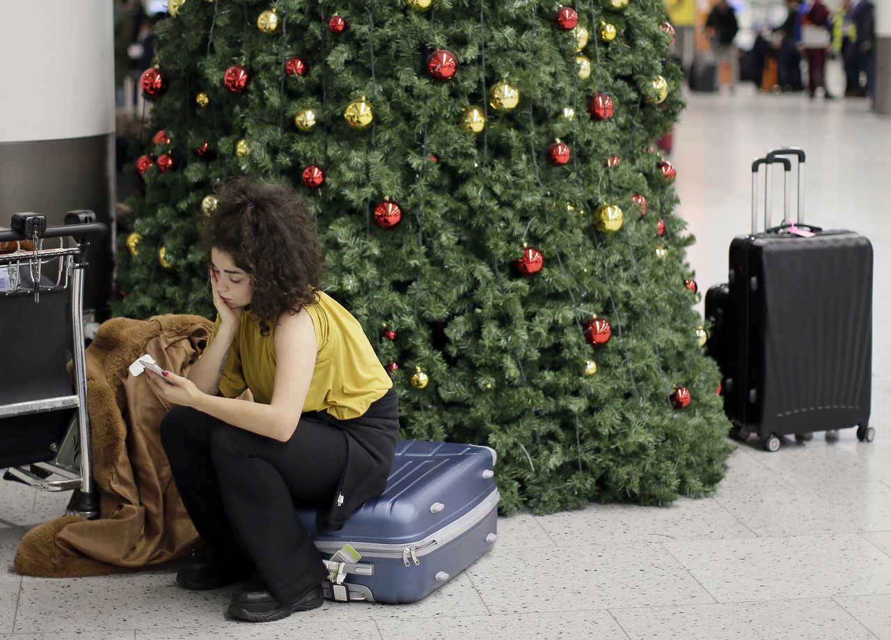 A traveler stranded at Gatwick Airport.