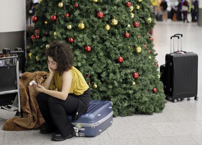 A traveler stranded at Gatwick Airport.