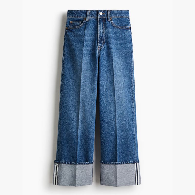 H&amp;amp;M turn up blue denim wide leg jeans