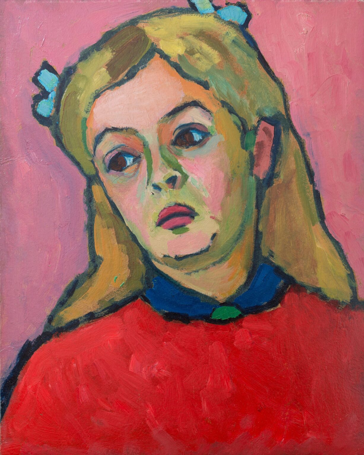 Head of a Young Girl (Junges Mädchen), 1908. Oil on board, 16 × 13 in. (40.6 × 33 cm). Des Moines Art Center, Mildred M. Bohen Collection. © 2025 Artists Rights Society (ARS), New York / VG Bild-Kunst, Bonn. Photo: Courtesy Des Moines Art Center