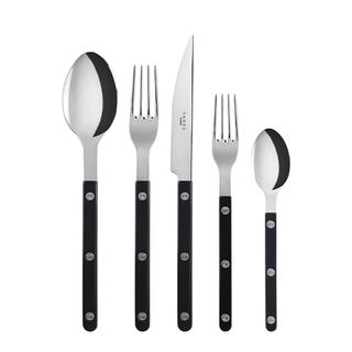 Sabre Paris - 5-Piece Flatware Set - Bistrot Collection - Knife, Fork, Soup Spoon, Teaspoon & Dessert Fork - Stainless Steel & Nylon - Dishwasher Safe - Black - Brilliant Finish