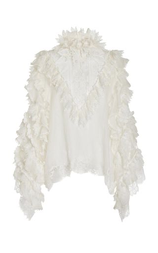 Crush Lace-Trimmed Ruffle Linen-Silk Top