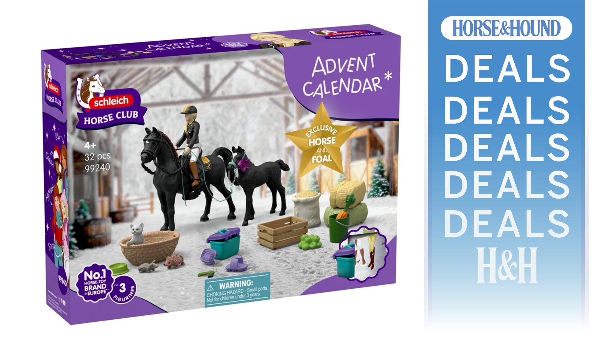 Schleich 2026 Advent calendar with H&H deals graphic on right hand side