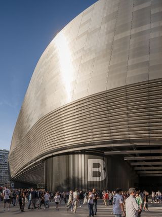 Santiago Bernabeu stadium with its curvy forms and shiny cladding