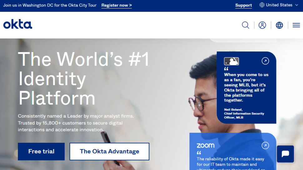 Tangkapan layar situs web untuk Okta