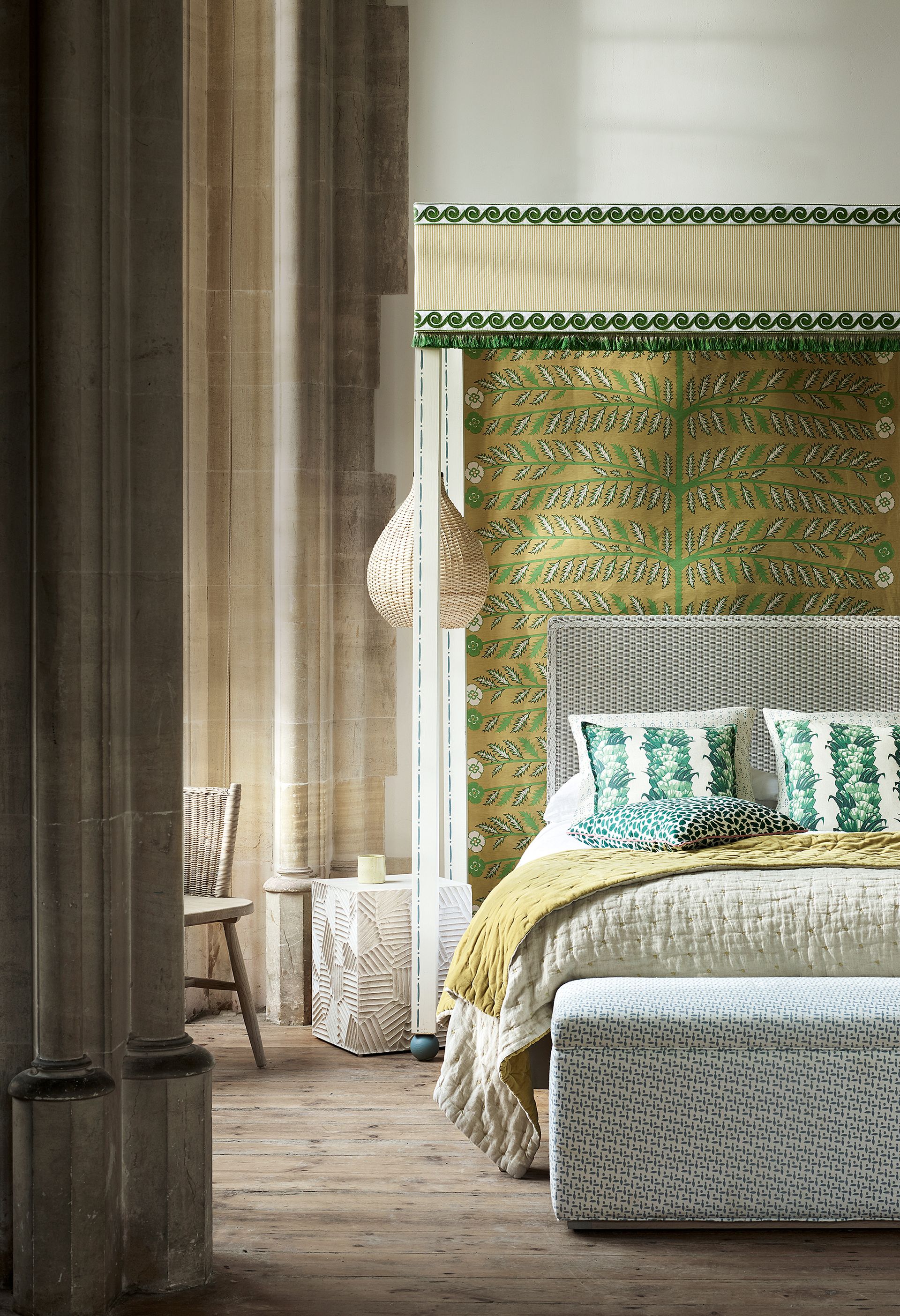 Light plank wood flooring in a bedroom