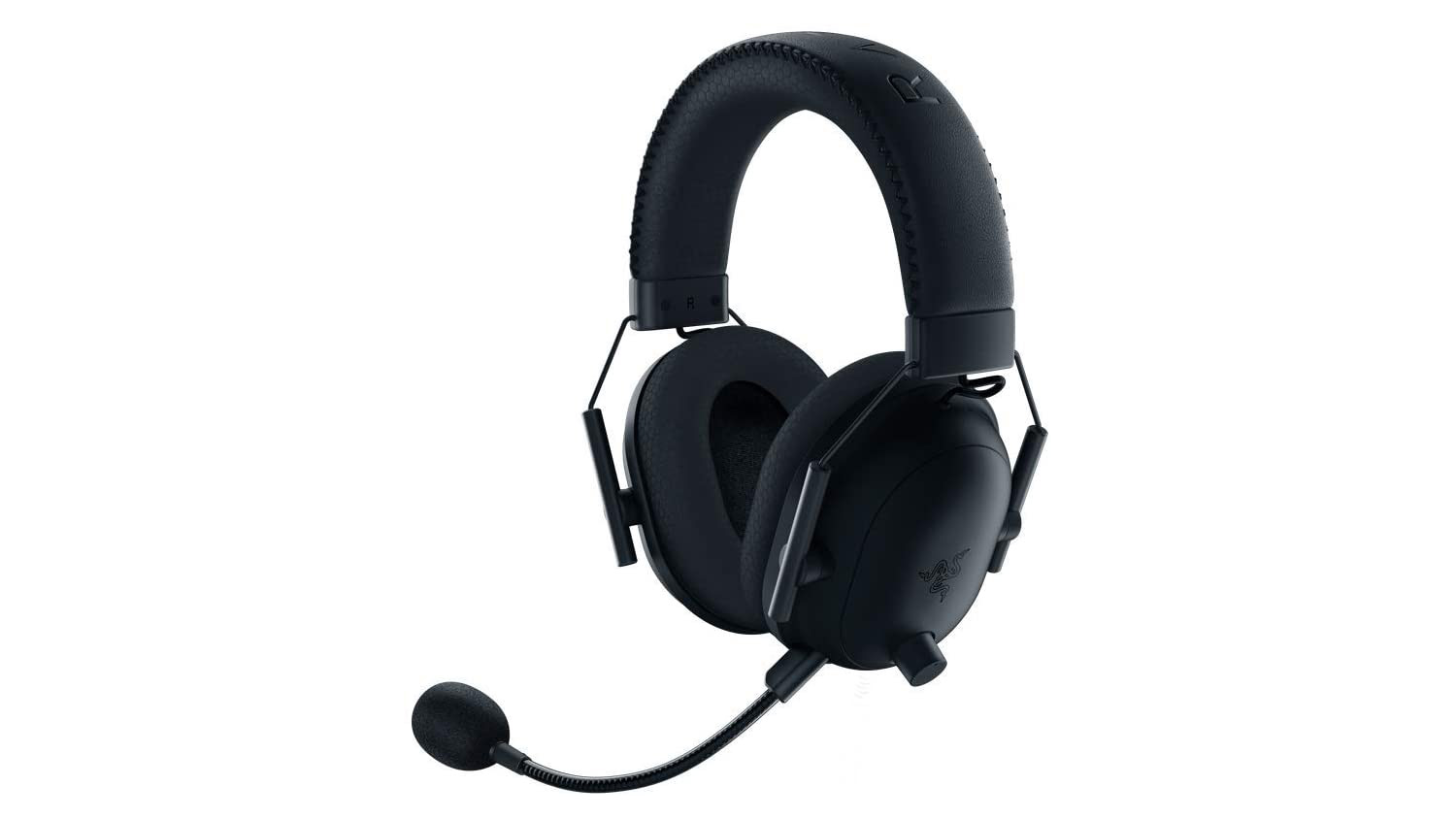 Razer BlackShark V2 Pro, our top PC gaming headset pick, at an angle against a white background