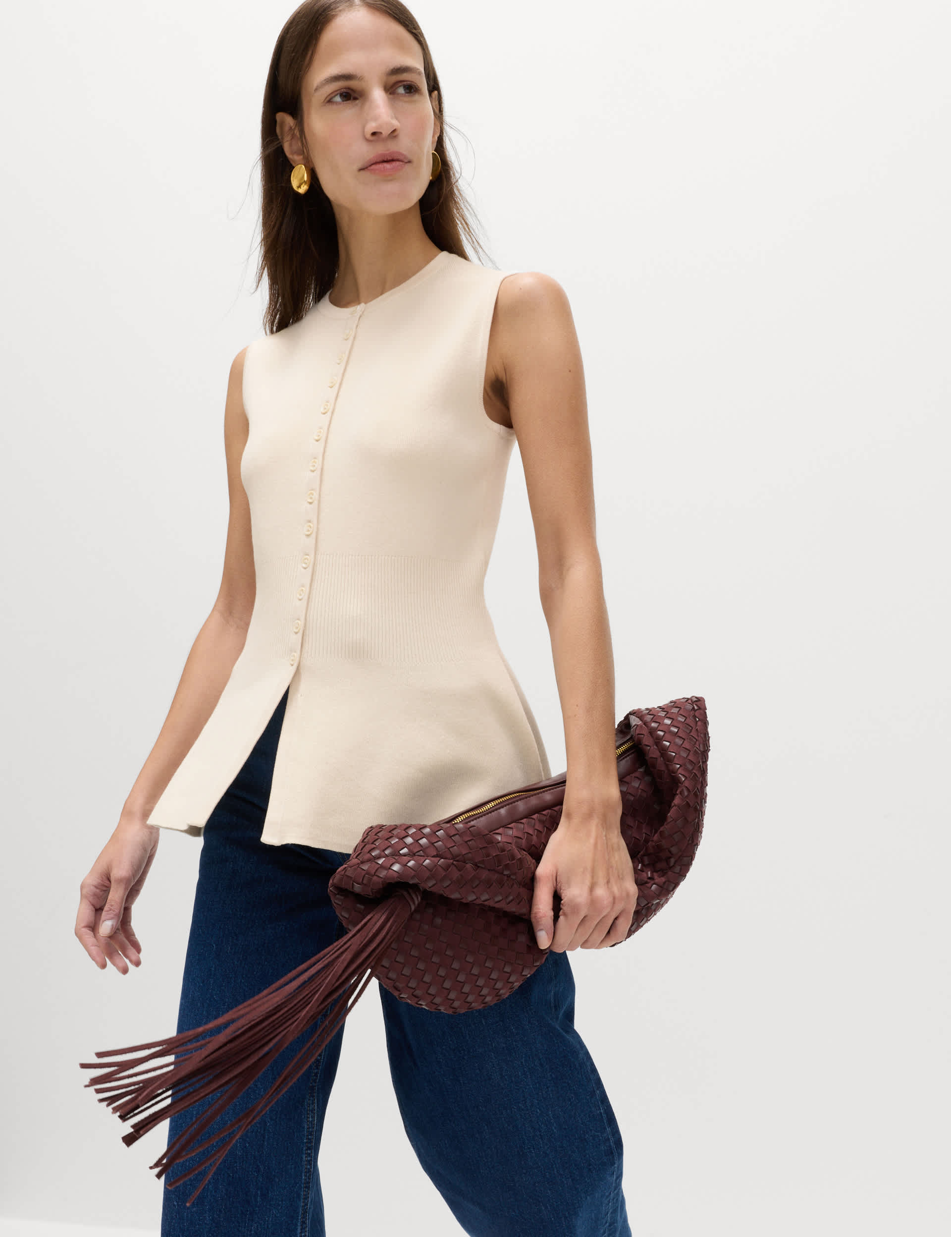 Ribbed Peplum Waisted Knitted Waistcoat