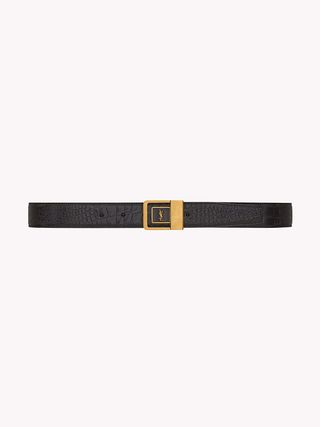 YSL, Women's La 66 Buckle Belt in Crocodile-Embossed Leather in Fondente