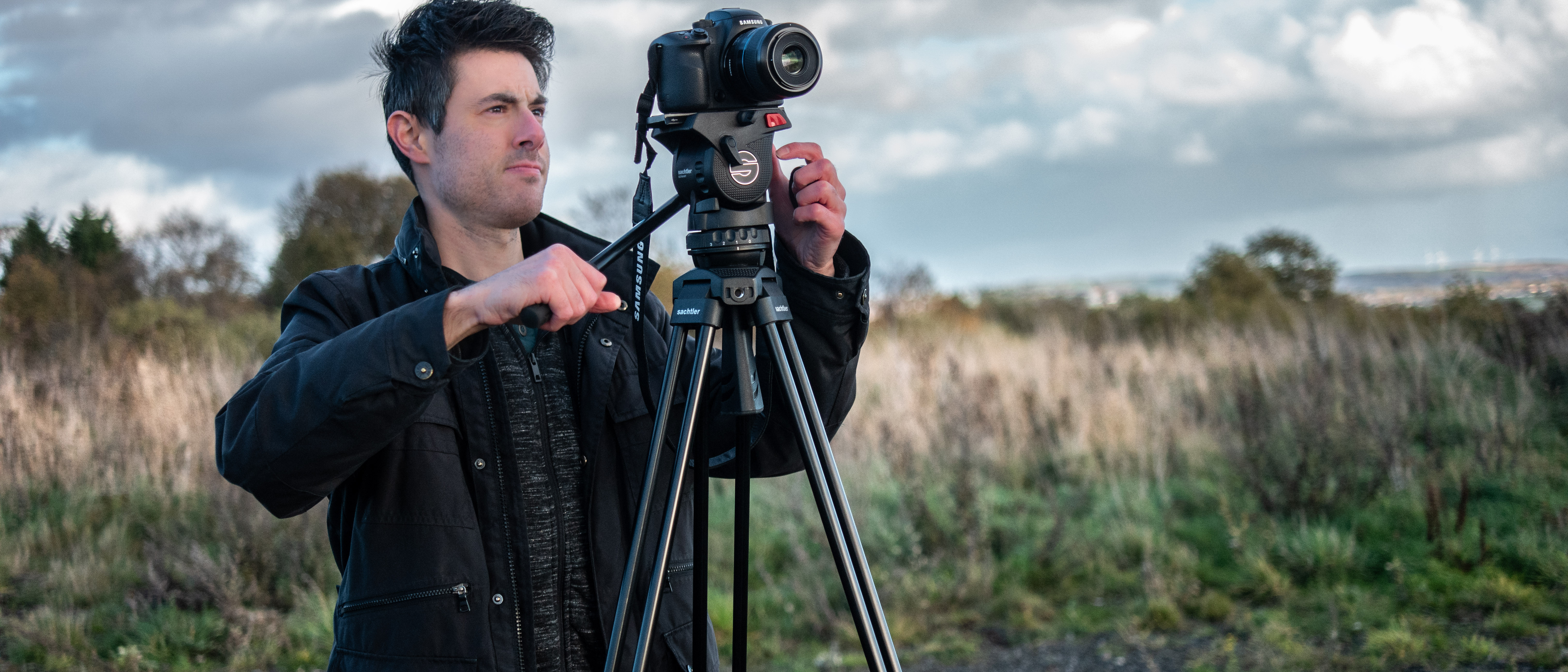 The Sachtler Ace M MS Mk II video tripod in an outdoors environment