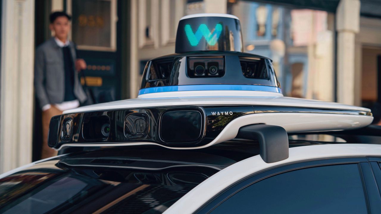 Waymo car roof pod on a Jaguar I-PACE