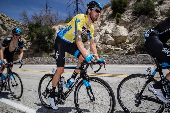 Bradley Wiggins (Sky) out of the saddle on a climb