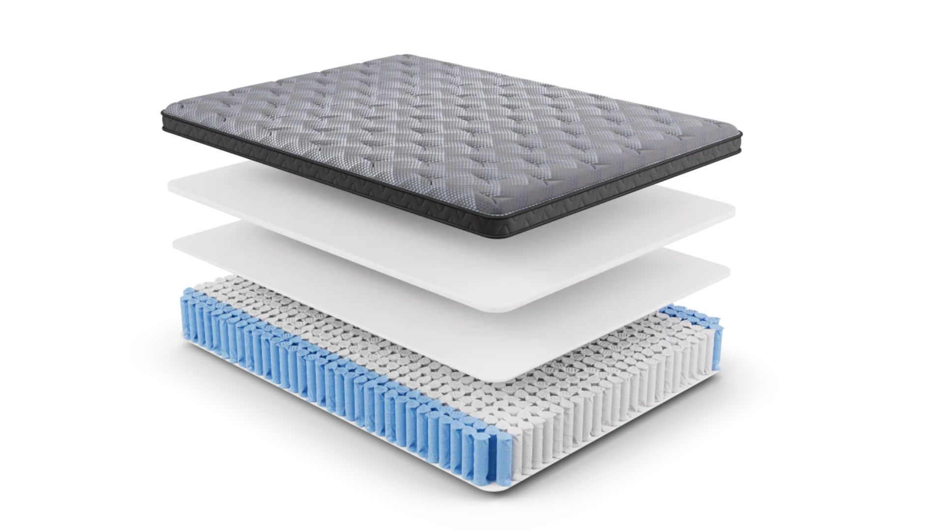 An exploded diagram of the individual layers of the Diamond Dreamstage Value Quilted Hybrid Mattress