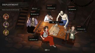 The Stone of Madness screenshot of the character selection screen, showing five characters with unique stealth abilities