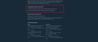 The AI disclosure message added to the Steam listing for Call of Duty: Black Ops 6