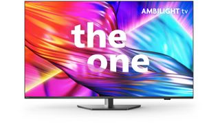 Philips The One TV with a multicoloured screen on a white background