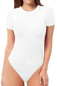 MANGOPOP Half Sleeve Bodysuit V Neck Bodysuit Shirts for Women at   Women's Clothing store