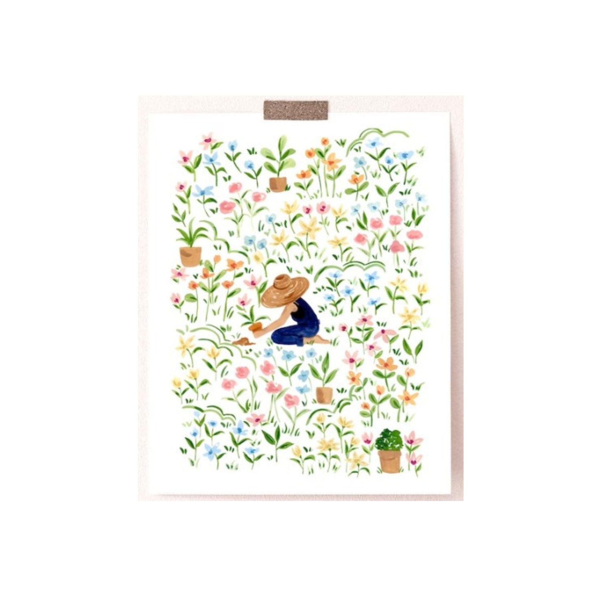 Sebuah mural yang menggambarkan seorang tukang kebun dan tanaman