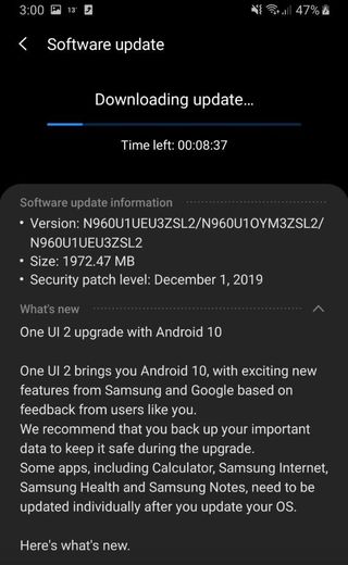 Samsung Galaxy Note 9 Android 10 update