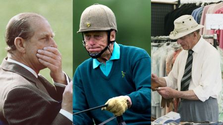 L-R: Prince Philip At Royal Windsor Horse Show Circa 1990s, Prince Philip, In Deep Concentration, Competing In The Cross Country Section Of The International Carriage Driving Grand Prix Championships At The Royal Windsor Horse Show, Prince Philip, Duke of Edinburgh tries on a pair of sheepskin gloves in one of the show stalls on the second day of the Royal Windsor Horse Show on May 12, 2006 in Windsor, England.