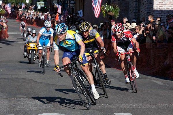 Levi Leipheimer, Lance Armstrong and Ben Jacques-Maynes (Bissell) duke it out as the race approaches its climax.