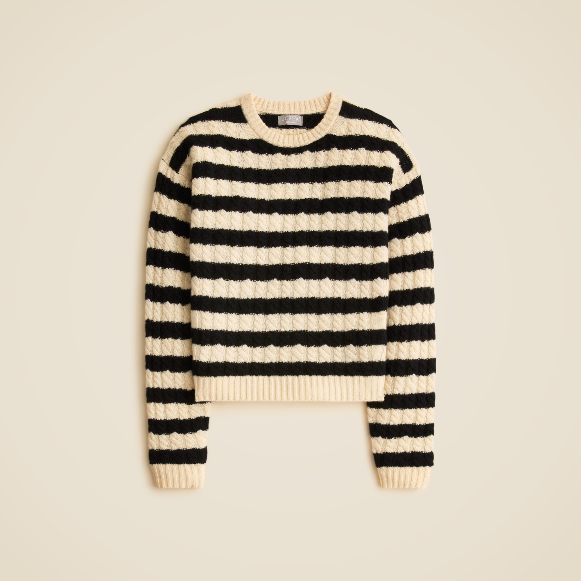 Perfect Cashmere Cable-Knit Crewneck Sweater in Stripe