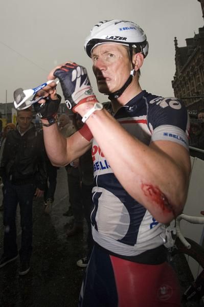 An unhappy Andre Greipel (Lotto Belisol Team) after a crash